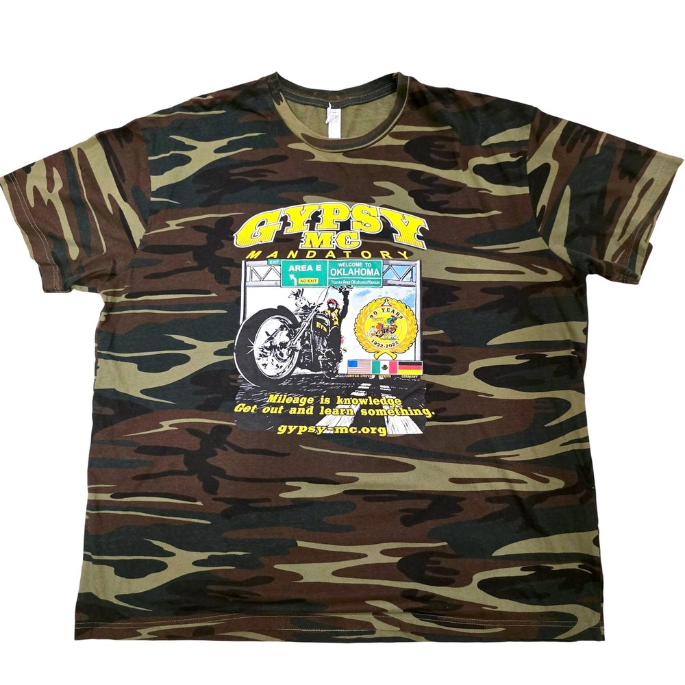 Gypsy MC 2022 Mandatory 90th Anniversary Camo Biker T Shirt 2XL Oklahoma Kansas